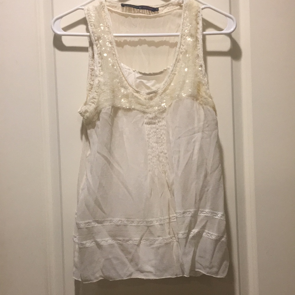 DEVELOPMENT by Erica Davies womens SILK sequin sleeveless tank top size 8 cream